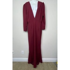 Camilyn Beth Maroon Valerie‎ Plunge Long Gown Dress Size 10 Classic Formal Train